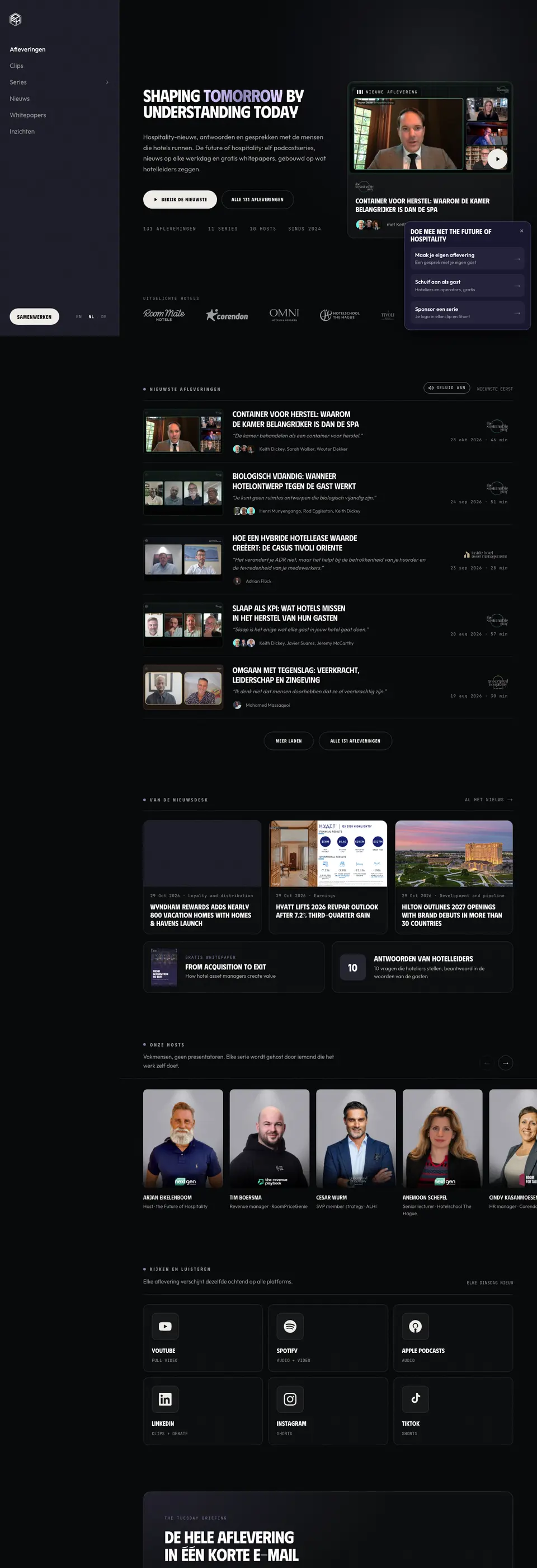 De website van Future of Hospitality, podcastplatform voor de hotelbranche